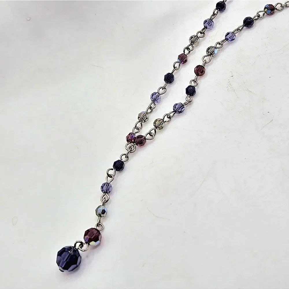 "5/$40" Shades Of Purple Crystal Bead Dainty Silvertone Y Adjustable Necklace
